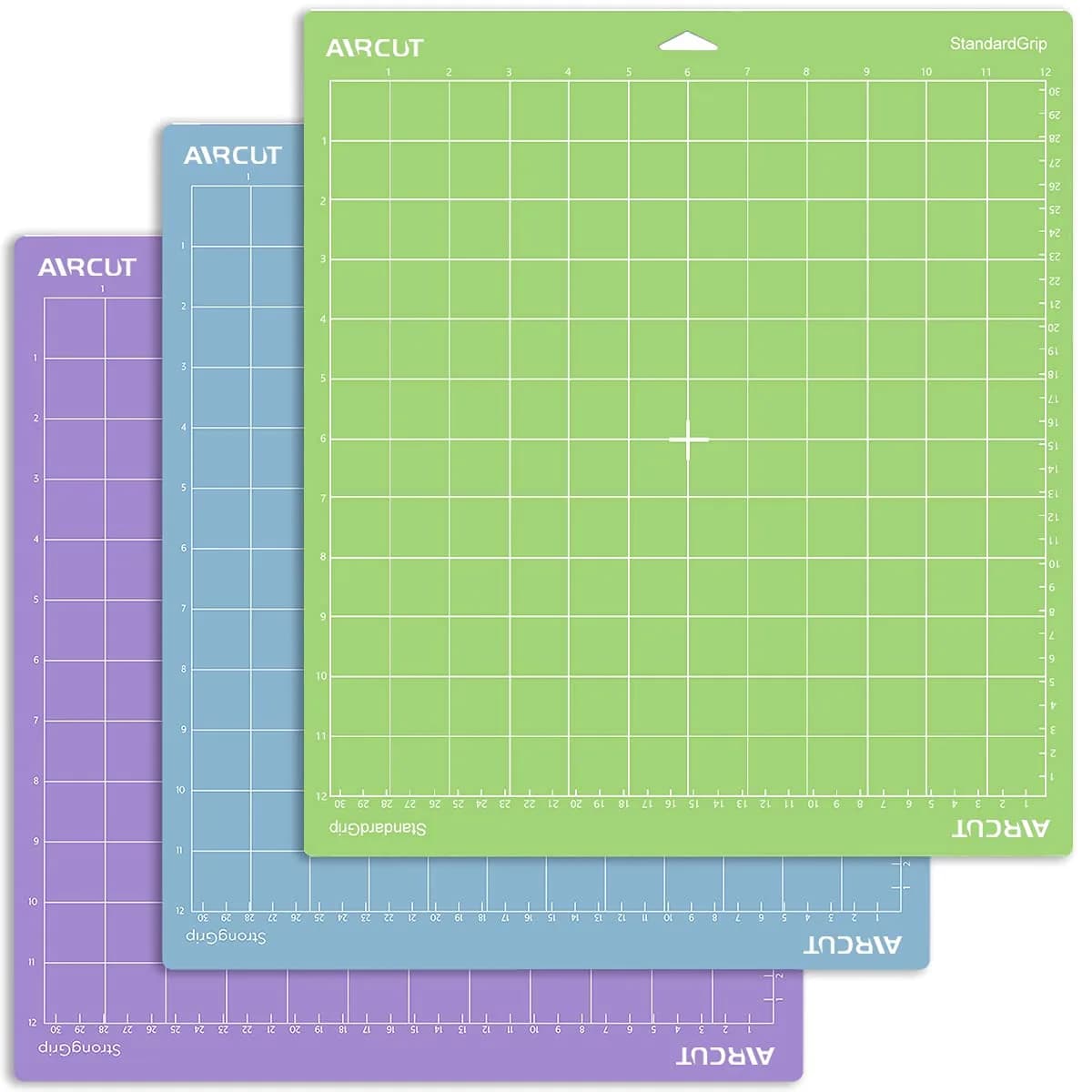 AIRCUT 3-Pack 12x12 Inch Cutting Mats for Cricut Maker & Explore Series | Standard, Light & Strong Grip Variety — Multicolor