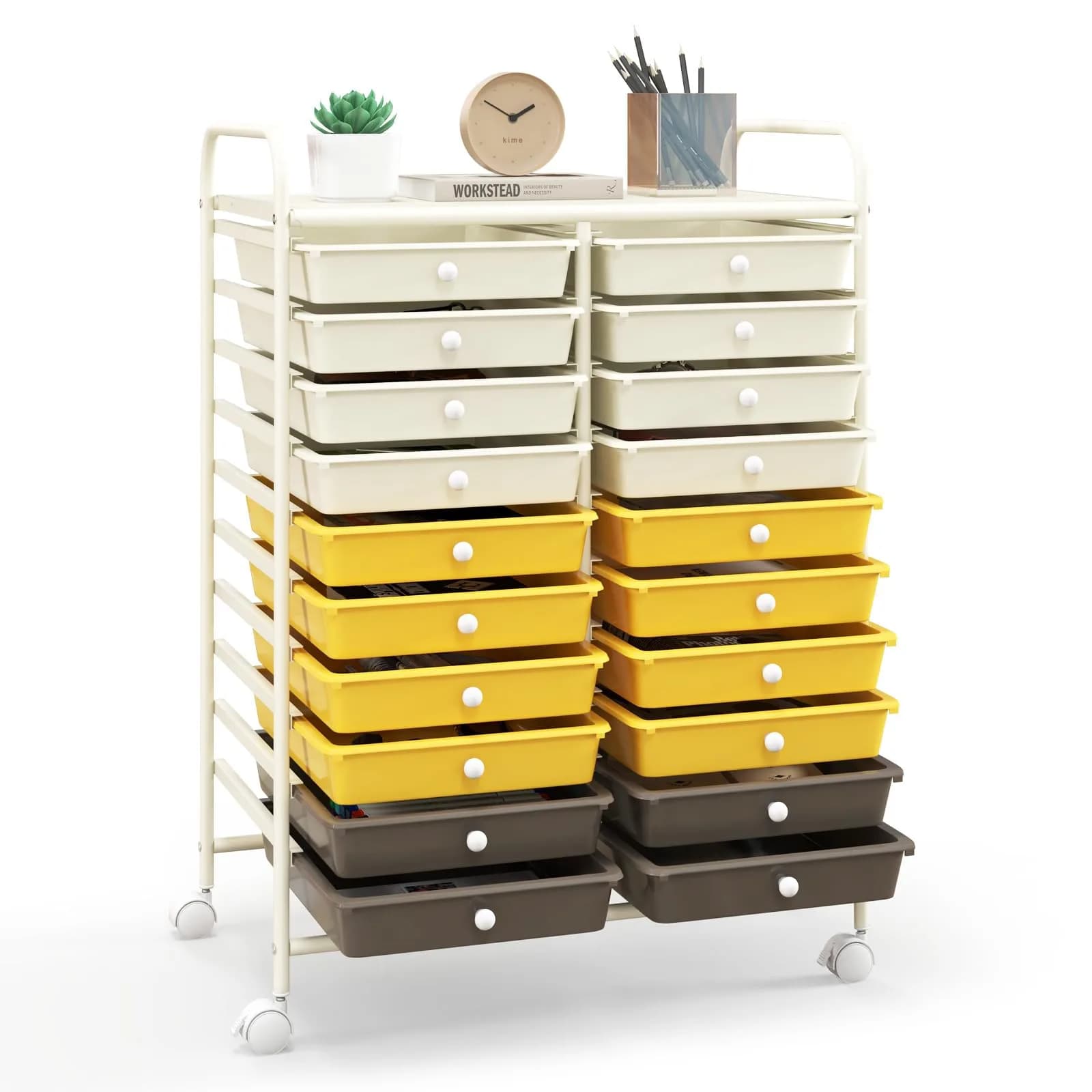 HAPPYGRILL 20-Drawer Organizer Cart Tools | Mobile Utility Storage with Lockable Wheels (25" W x 15" D x 35" H)