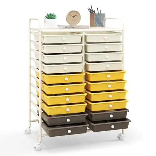 HAPPYGRILL 20-Drawer Organizer Cart Tools | Mobile Utility Storage with Lockable Wheels (25" W x 15" D x 35" H) thumbnail 1