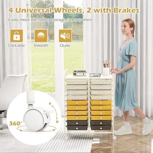 HAPPYGRILL 20-Drawer Organizer Cart Tools | Mobile Utility Storage with Lockable Wheels (25" W x 15" D x 35" H) thumbnail 5