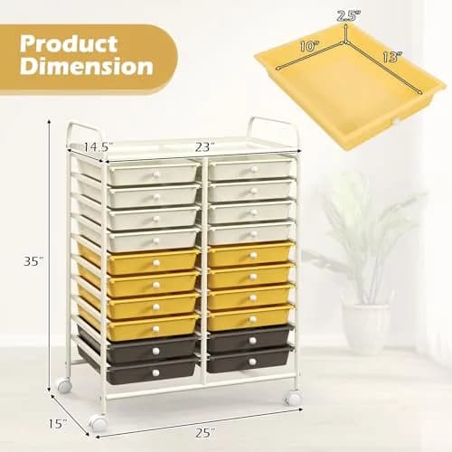 HAPPYGRILL 20-Drawer Organizer Cart Tools | Mobile Utility Storage with Lockable Wheels (25" W x 15" D x 35" H) thumbnail 7