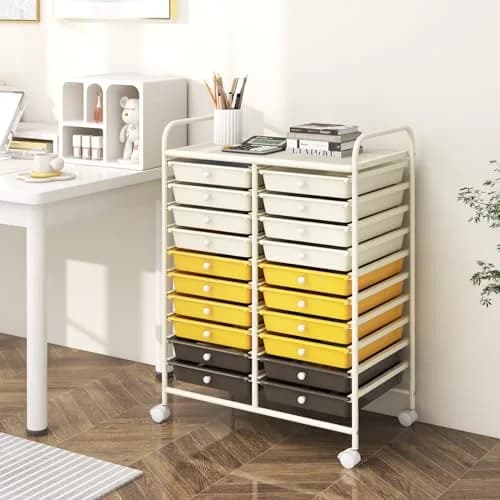 HAPPYGRILL 20-Drawer Organizer Cart Tools | Mobile Utility Storage with Lockable Wheels (25" W x 15" D x 35" H) thumbnail 2