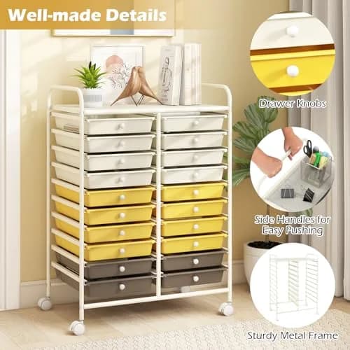 HAPPYGRILL 20-Drawer Organizer Cart Tools | Mobile Utility Storage with Lockable Wheels (25" W x 15" D x 35" H) thumbnail 3
