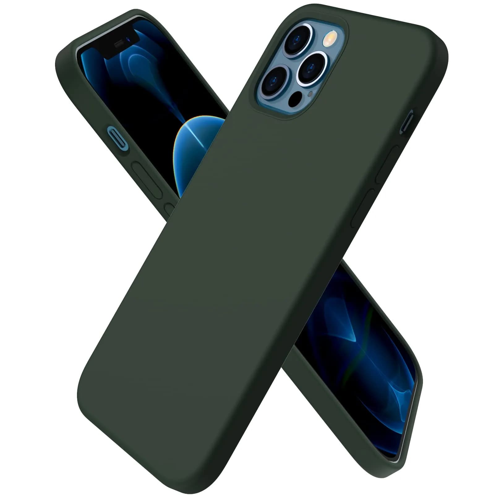 ORNARTO for iPhone 12/12 Pro Case, Slim Liquid Silicone, Olive Green | Snug Fit & Easy to Clean — Cyprus Green