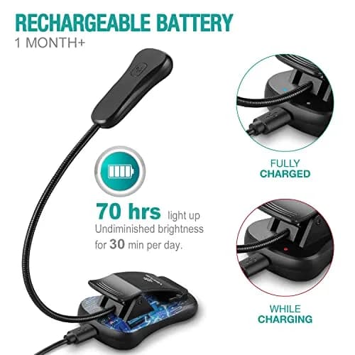Vekkia Rechargeable Book Light for Books in Bed, Black | 70 Hours Reading Time thumbnail 4
