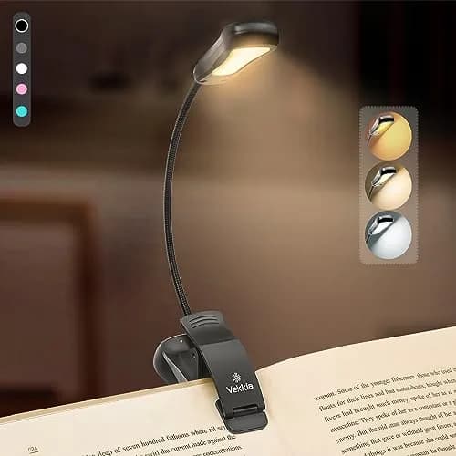 Vekkia Rechargeable Book Light for Books in Bed, Black | 70 Hours Reading Time thumbnail 1