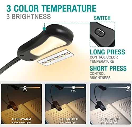 Vekkia Rechargeable Book Light for Books in Bed, Black | 70 Hours Reading Time thumbnail 2