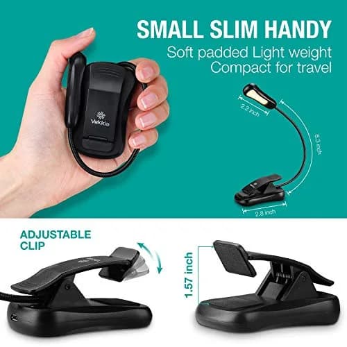 Vekkia Rechargeable Book Light for Books in Bed, Black | 70 Hours Reading Time thumbnail 3