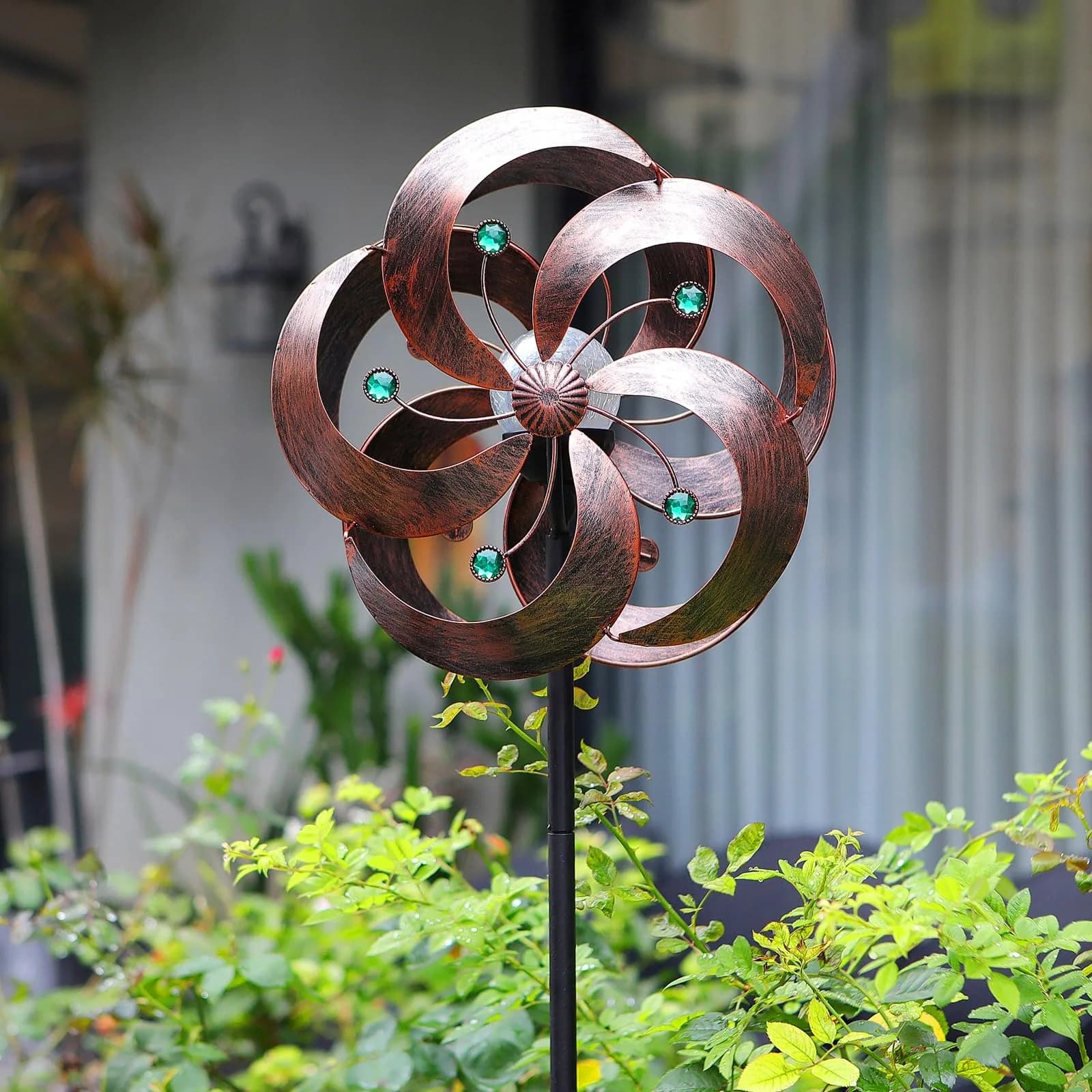HDNICEZM Solar Wind Spinner 75in | Multi-Color LED & Kinetic Metal Sculpture for Yard & Garden — Bronze