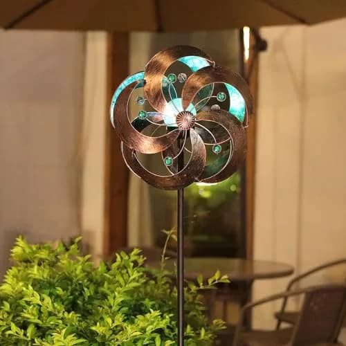 HDNICEZM Solar Wind Spinner 75in | Multi-Color LED & Kinetic Metal Sculpture for Yard & Garden thumbnail 5