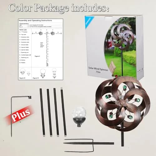 HDNICEZM Solar Wind Spinner 75in | Multi-Color LED & Kinetic Metal Sculpture for Yard & Garden thumbnail 3
