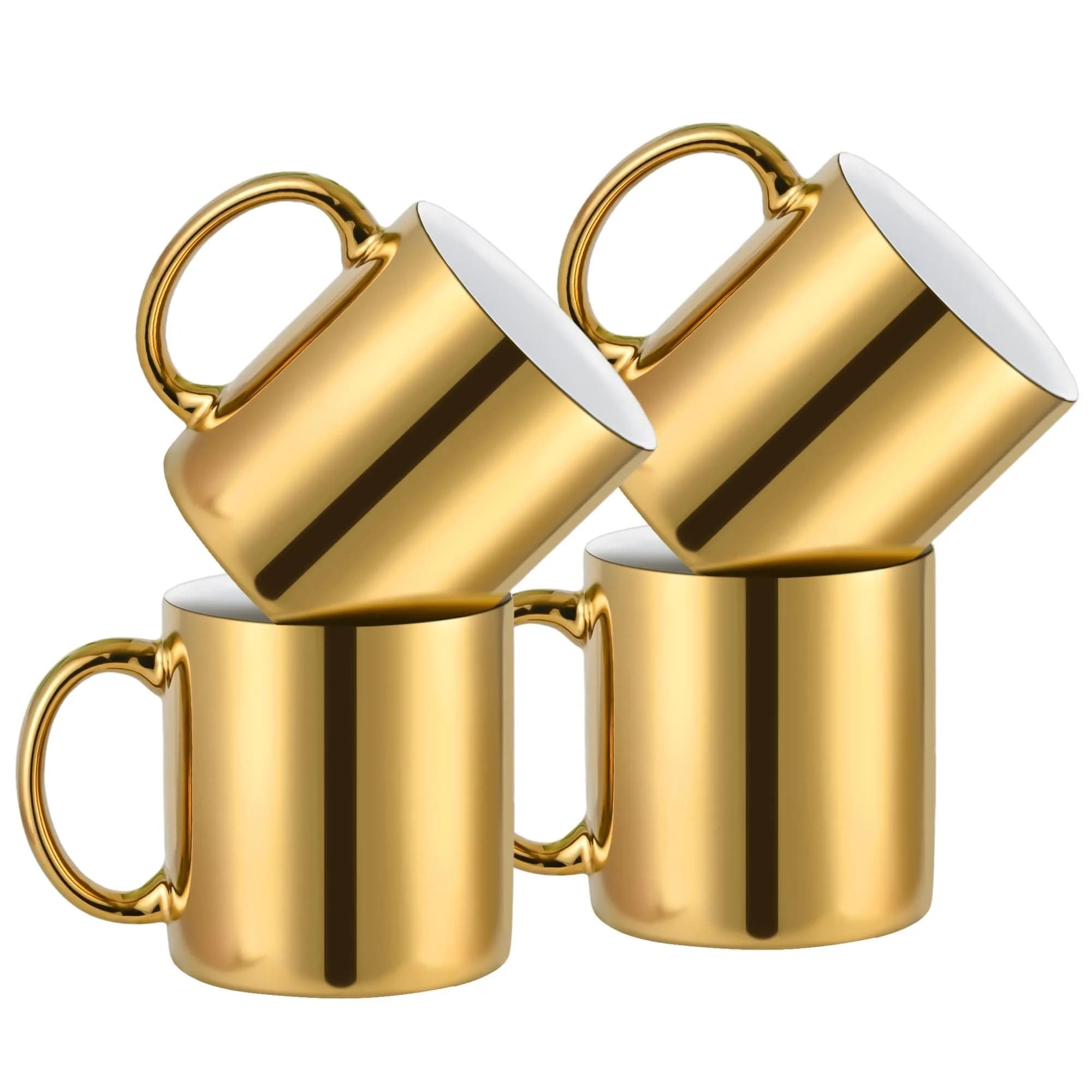 BYCNZB Gold Ceramic Coffee Mugs Set of 4 | 355ml (12oz) Modern Drinking Cups — Gold