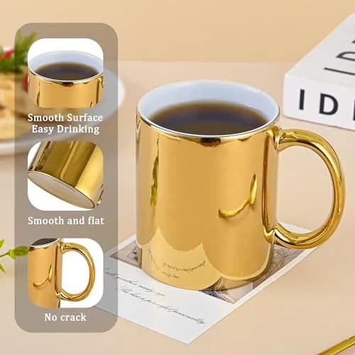 BYCNZB Gold Ceramic Coffee Mugs Set of 4 | 355ml (12oz) Modern Drinking Cups thumbnail 4
