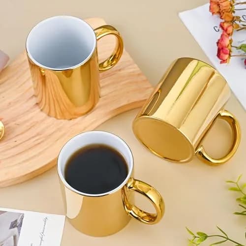 BYCNZB Gold Ceramic Coffee Mugs Set of 4 | 355ml (12oz) Modern Drinking Cups thumbnail 6