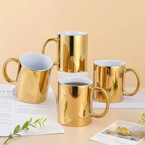 BYCNZB Gold Ceramic Coffee Mugs Set of 4 | 355ml (12oz) Modern Drinking Cups thumbnail 7