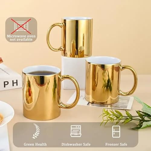 BYCNZB Gold Ceramic Coffee Mugs Set of 4 | 355ml (12oz) Modern Drinking Cups thumbnail 3