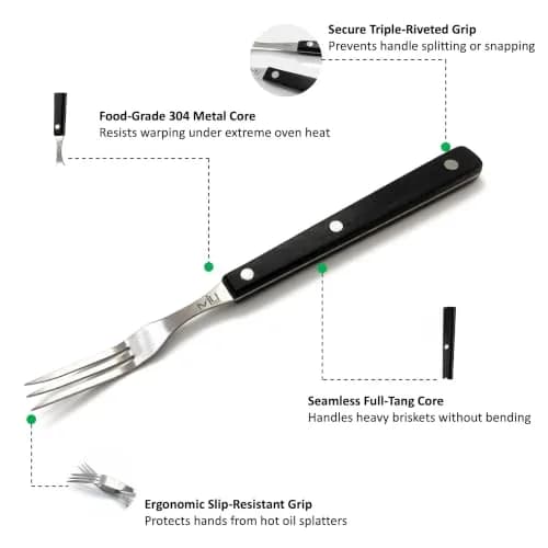 WALLFARM Stainless Steel 3 Prong Granny Fork, 10 Inch | Compact Kitchen Carving & Serving Tool thumbnail 3