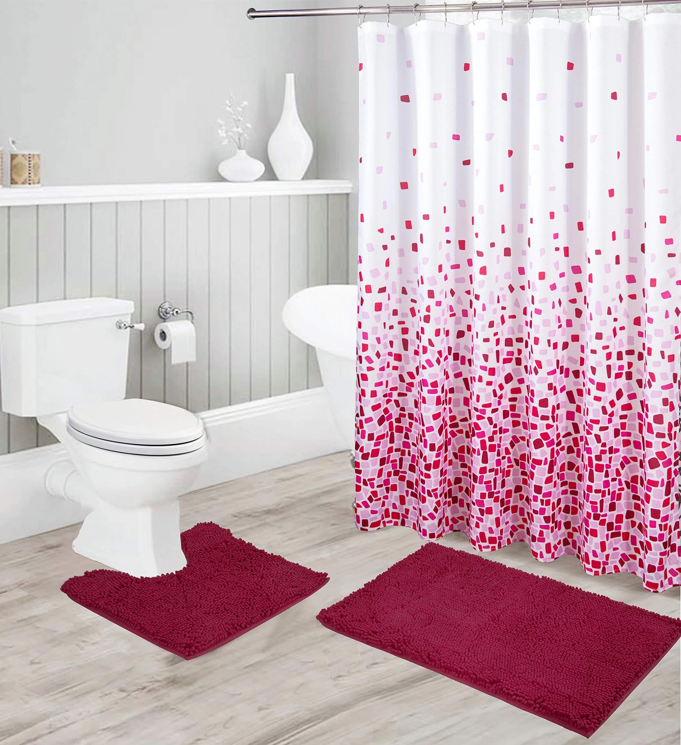 Linen Plus Chenille Soft Rug Anti-Slip Bath Set | Microfiber Bathroom Accessory (19" x 31") — Burgundy