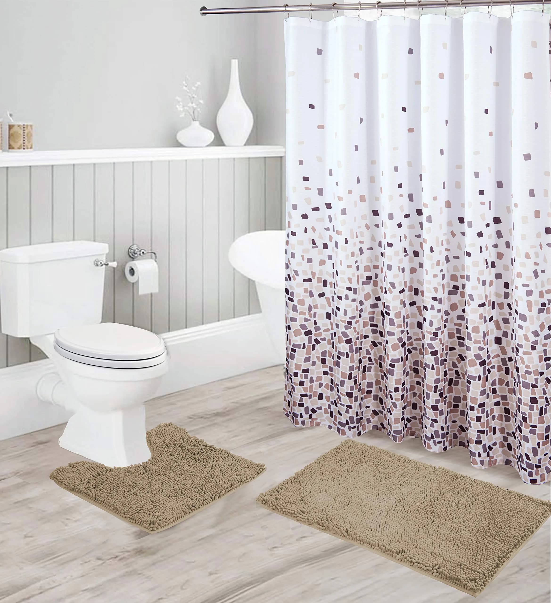 Linen Plus Chenille Soft Rug Anti-Slip Bath Set Taupe | Microfiber Bathroom Accessory (70-120 chars) - main product image