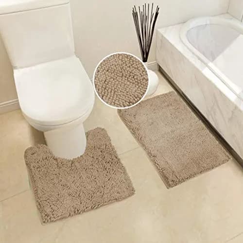 Linen Plus Chenille Soft Rug Anti-Slip Bath Set Taupe | Microfiber Bathroom Accessory (70-120 chars) thumbnail 2