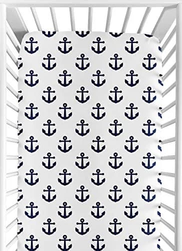 Sweet Jojo Designs Nautical Crib Sheet - Blue Anchors - 132cm x 71cm x 20cm (52in x 28in x 8in) thumbnail 1
