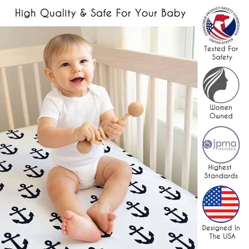 Sweet Jojo Designs Nautical Crib Sheet - Blue Anchors - 132cm x 71cm x 20cm (52in x 28in x 8in) thumbnail 3