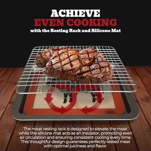 Trinity Provisions Large Meat Resting Pan with Wire Rack and Silicone Mat, 19 x 13 Inches (48.3 x 33 cm) | For Roasts, Steaks, BBQ, Bacon thumbnail 4
