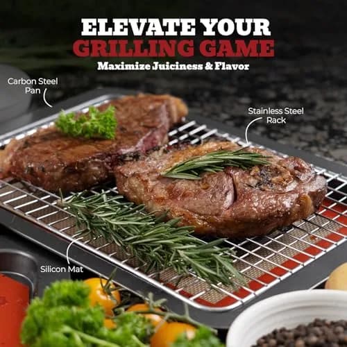 Trinity Provisions Large Meat Resting Pan with Wire Rack and Silicone Mat, 19 x 13 Inches (48.3 x 33 cm) | For Roasts, Steaks, BBQ, Bacon thumbnail 3