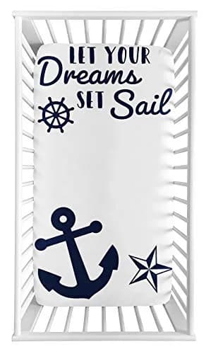 Sweet Jojo Designs Navy Blue White Anchors Fitted Crib Sheet 52x28 in | Nautical Ocean Sailboat Theme thumbnail 2