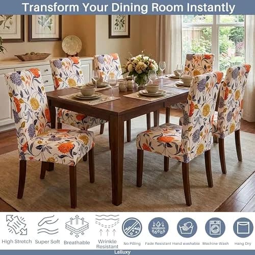 Lalluxy Stretchy Washable Parson Dining Chair Covers Set of 4 | Wrinkle-Resistant, Easy Care, Perfect Fit thumbnail 3