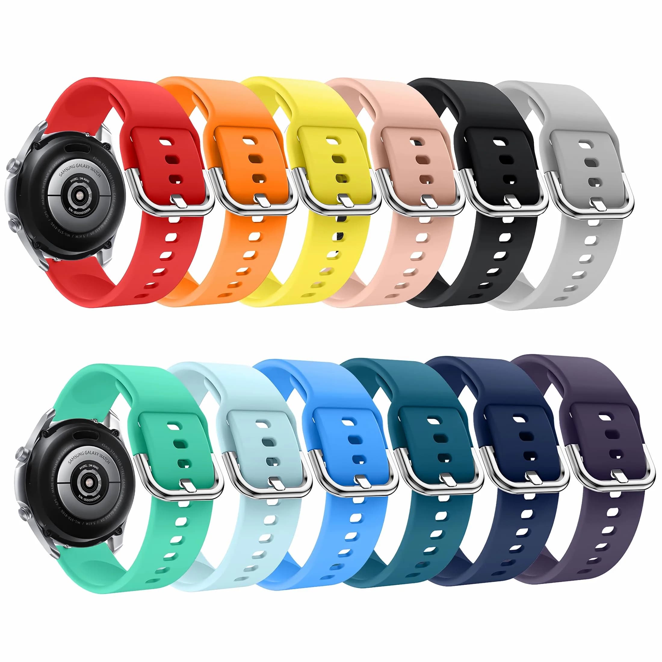 Five Star Online 22mm Smart Watch Bands Compatible with Samsung Galaxy Watch 3 45mm & Gear S3, Soft Silicone Sport Strap, Large Size (165-216mm Wrist) — Purple&Wine Red&Lavender&Rose Gold&Navy blue&Cyan&Light Blue&Teal&Black&Gray&Pink&turquoise&white