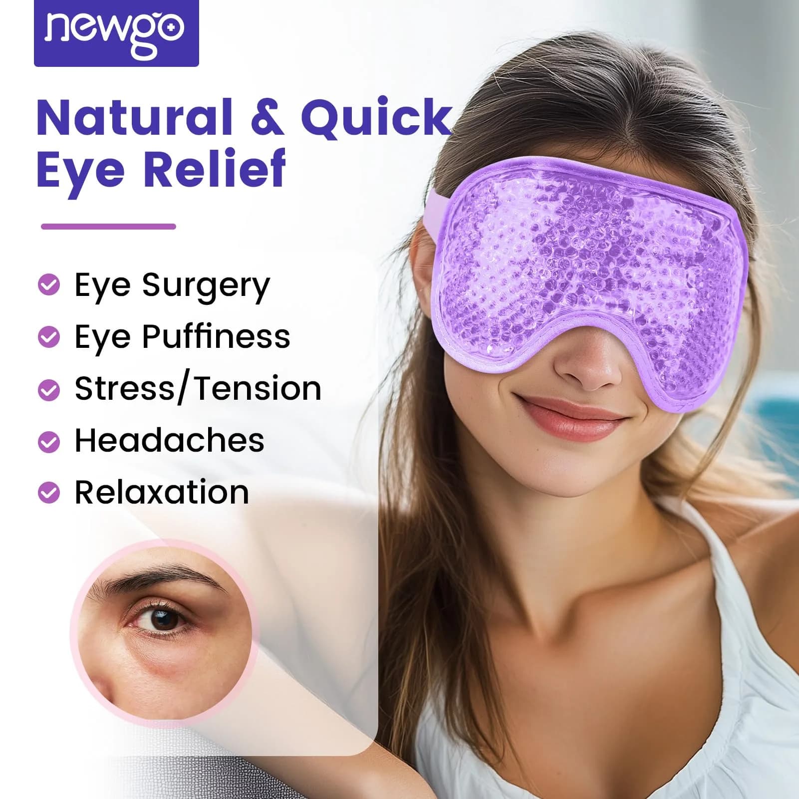 NEWGO Cooling Eye Mask for After Surgery, Reusable Gel Face Ice Pack, Blue (127 g) | Soothing Relief for Puffy Eyes, Headaches, Dark Circles - view 2