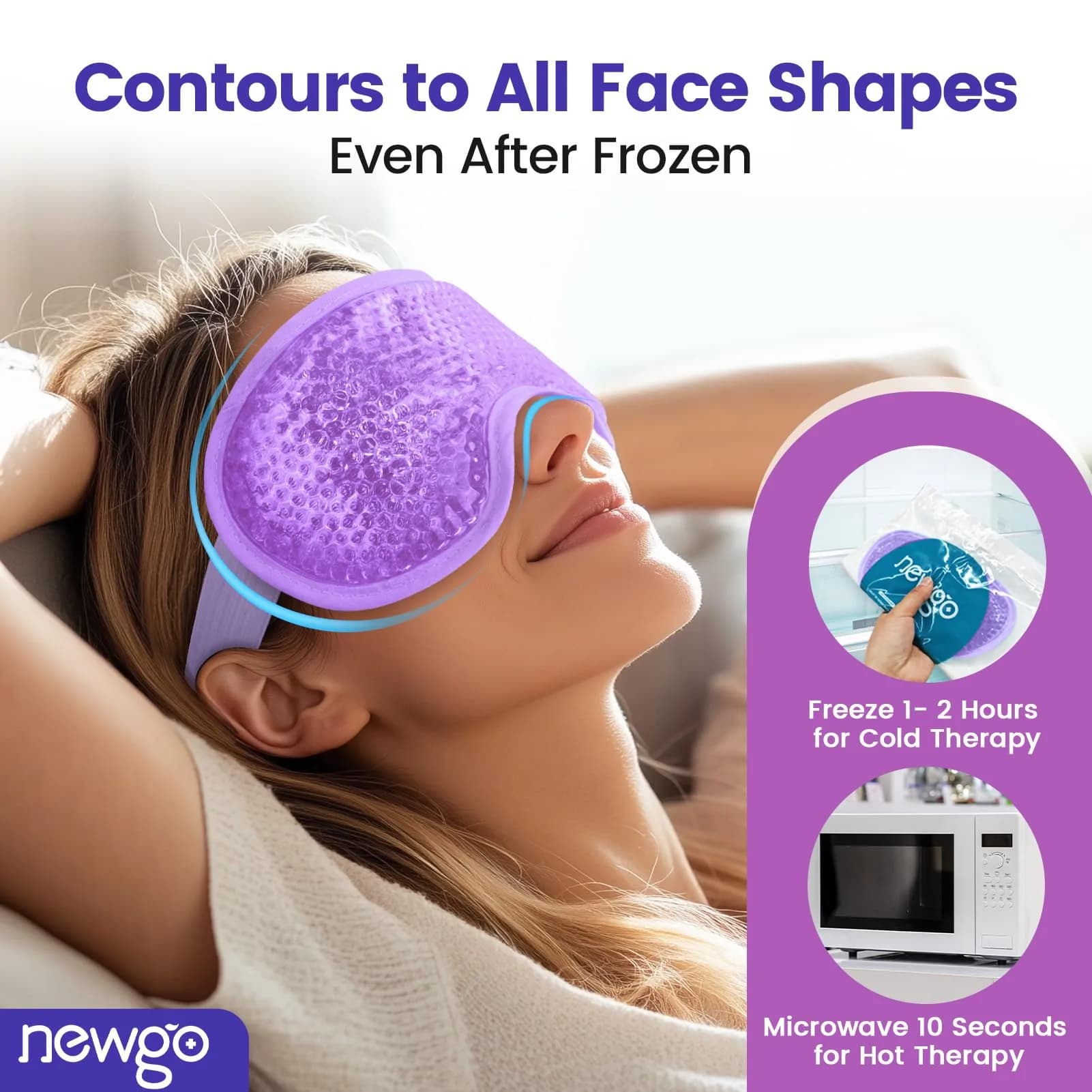 NEWGO Cooling Eye Mask for After Surgery, Reusable Gel Face Ice Pack, Blue (127 g) | Soothing Relief for Puffy Eyes, Headaches, Dark Circles - view 3