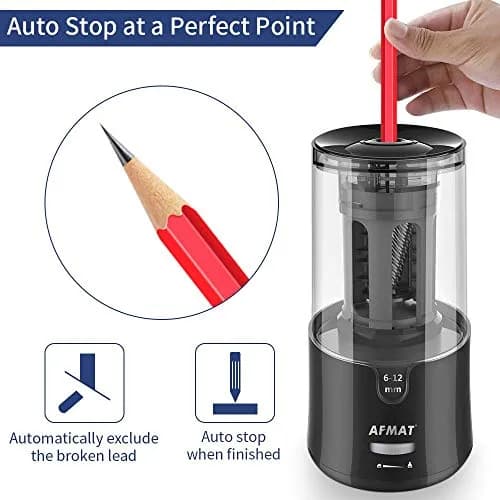 AFMAT Electric Pencil Sharpener - Auto Stop, Fast Sharpening, Plug-in for 6-12mm Pencils | Classroom, Office, Home Use thumbnail 4