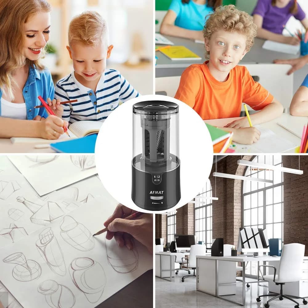 AFMAT Electric Pencil Sharpener - Auto Stop, Fast Sharpening, Plug-in for 6-12mm Pencils | Classroom, Office, Home Use - view 7