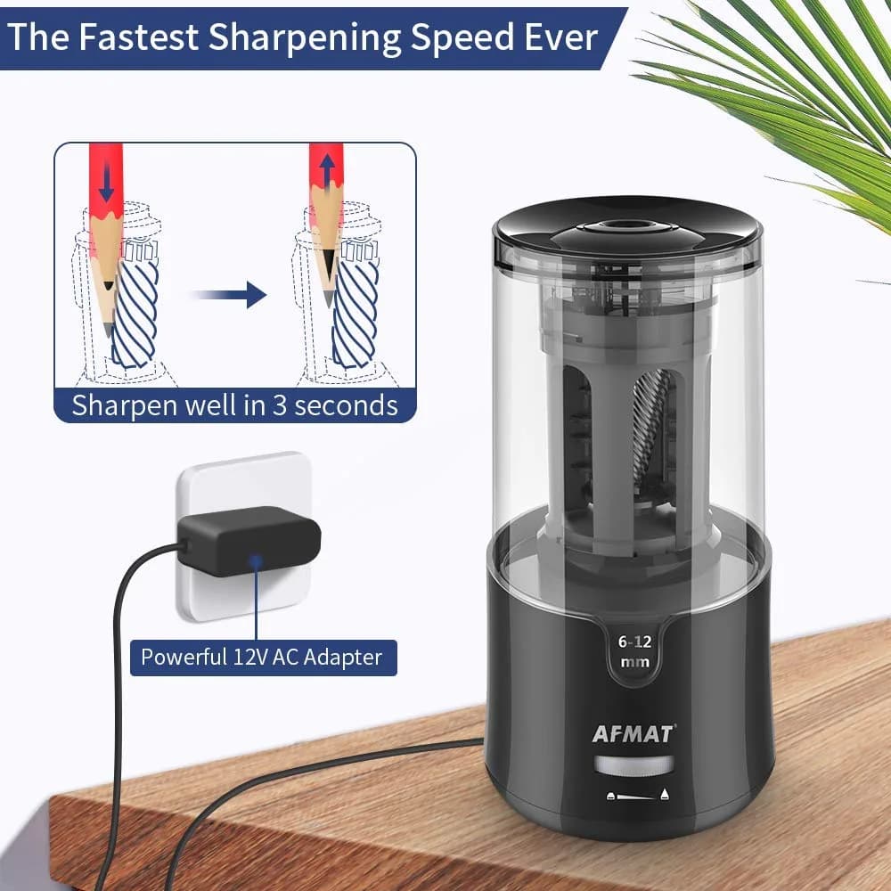 AFMAT Electric Pencil Sharpener - Auto Stop, Fast Sharpening, Plug-in for 6-12mm Pencils | Classroom, Office, Home Use - view 3