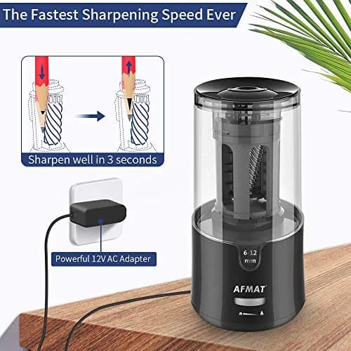 AFMAT Electric Pencil Sharpener - Auto Stop, Fast Sharpening, Plug-in for 6-12mm Pencils | Classroom, Office, Home Use thumbnail 3