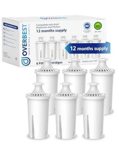 Overbest Pitcher Water Filter Replacement for Brita® Filters, 6 Pack | NSF Certified for Chlorine Reduction thumbnail 1