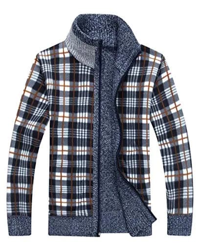 Vcansion Men's Casual Slim Fit Full Zip Thick Knit Cardigan Sweater with Pockets Orange-red | Classic Warmth & Style thumbnail 4
