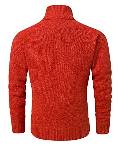 Vcansion Men's Casual Slim Fit Full Zip Thick Knit Cardigan Sweater with Pockets Orange-red | Classic Warmth & Style thumbnail 3