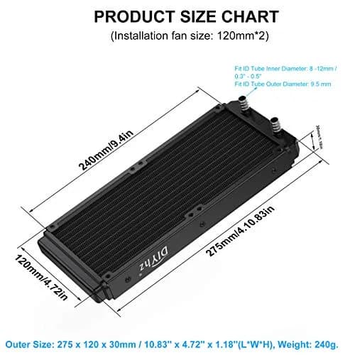 DIYhz Water Cooling Radiator 240mm Aluminum Heat Exchanger | High Performance CPU Liquid Cooler thumbnail 2
