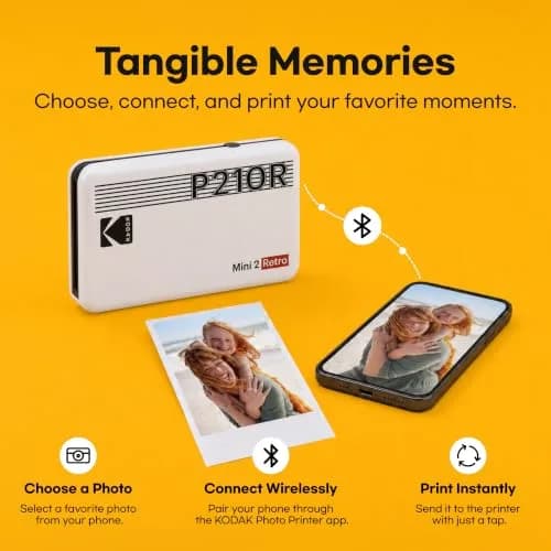 KODAK Mini 2 Retro Portable Photo Printer Black 2x3 inches | Bluetooth Connectivity for iPhone & Android thumbnail 4