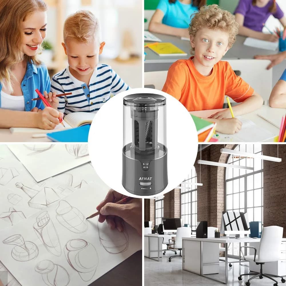 AFMAT Electric Pencil Sharpener, Heavy Duty for 6-12mm Pencils, Auto Stop, Fast & Sharp, Plug-in for Office/Home (Gray, 1 Unit) - view 7