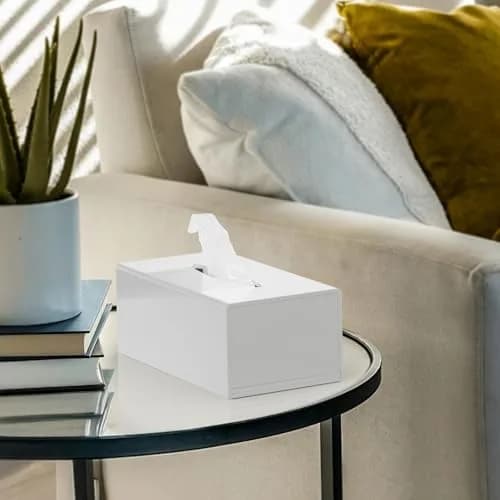 HIIMIEI Acrylic Tissue Box Cover White Rectangular 25cm x 13cm x 11.4cm | Modern Desk Decor thumbnail 2