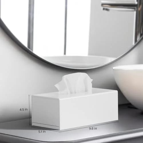 HIIMIEI Acrylic Tissue Box Cover White Rectangular 25cm x 13cm x 11.4cm | Modern Desk Decor thumbnail 3
