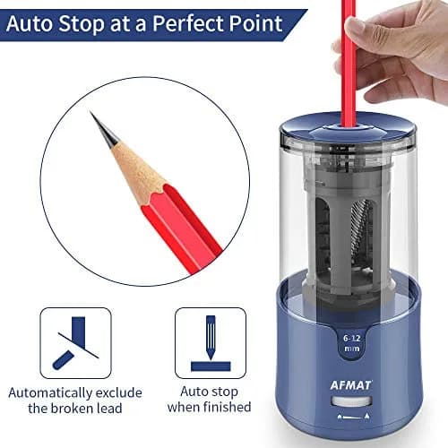 AFMAT Electric Pencil Sharpener for Colored Pencils, Blue 19cm (7.44in) | Sharpens 6-12mm Pencils Fast thumbnail 4