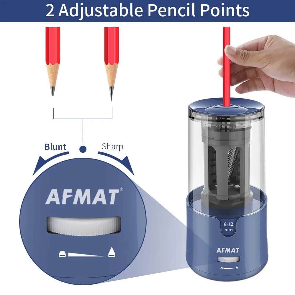 AFMAT Electric Pencil Sharpener for Colored Pencils, Blue 19cm (7.44in) | Sharpens 6-12mm Pencils Fast - view 6