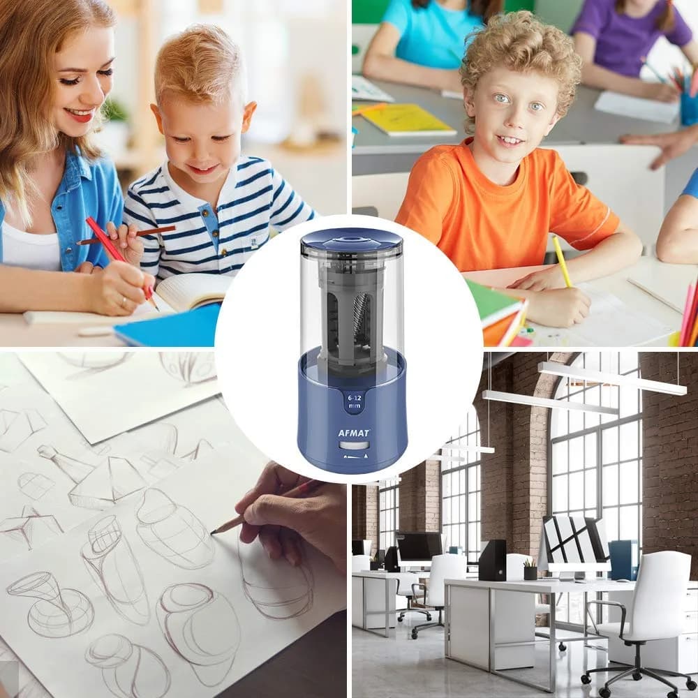 AFMAT Electric Pencil Sharpener for Colored Pencils, Blue 19cm (7.44in) | Sharpens 6-12mm Pencils Fast - view 7