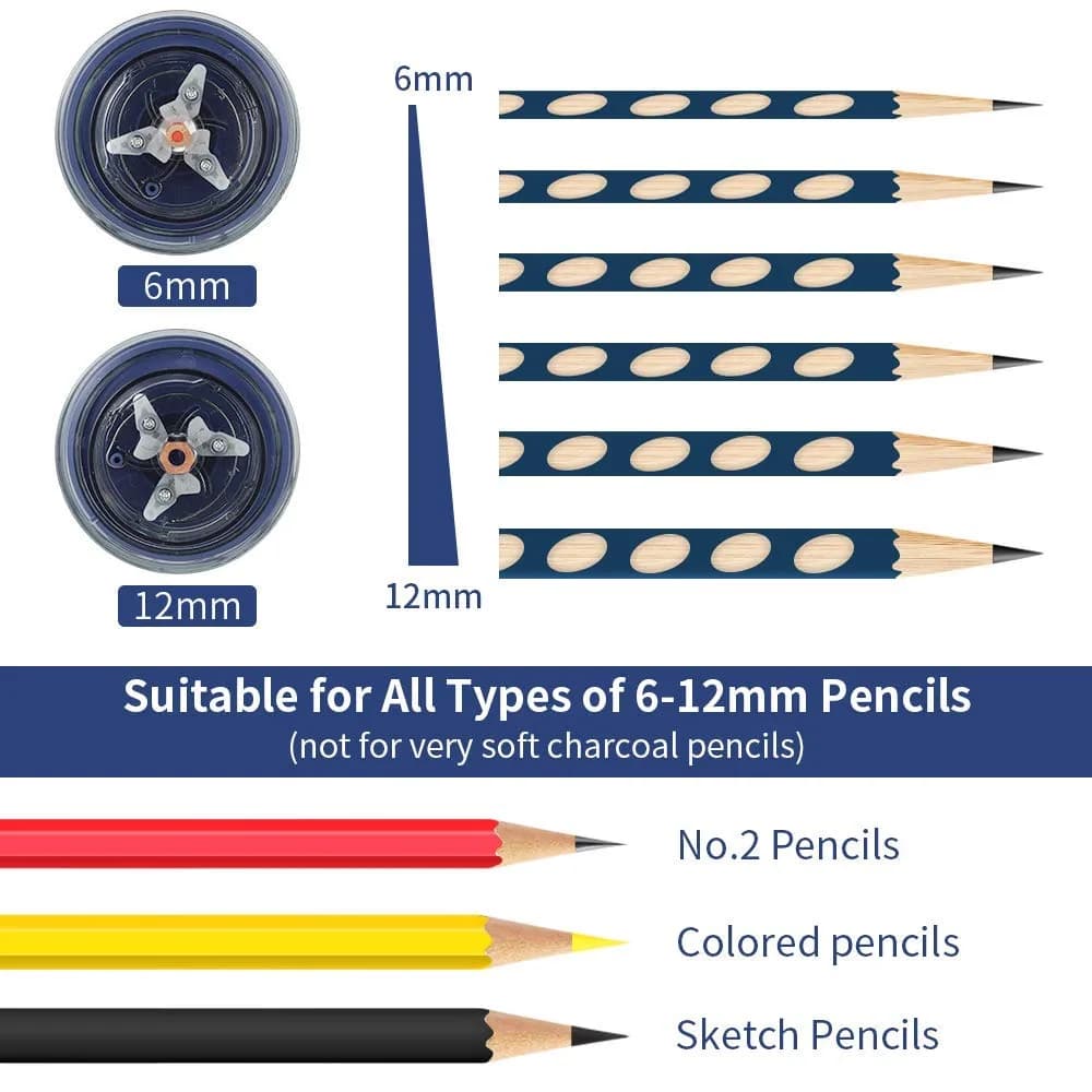 AFMAT Electric Pencil Sharpener for Colored Pencils, Blue 19cm (7.44in) | Sharpens 6-12mm Pencils Fast - view 2