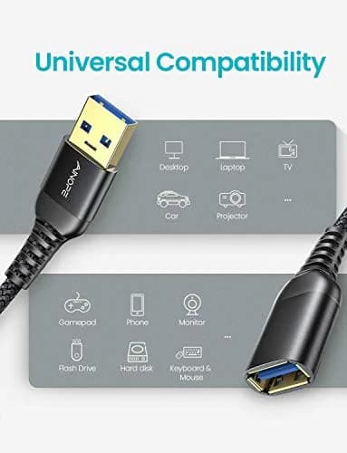 AINOPE 2 Pack USB 3.0 Extension Cable 1m (3.3ft+3.3ft) Black | High-Speed Data Transfer & Fast Charging thumbnail 6